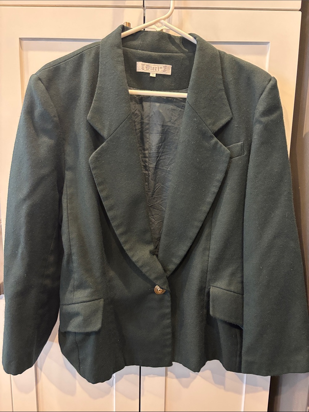 Vintage Womens Dark Green Single-Button Blazer